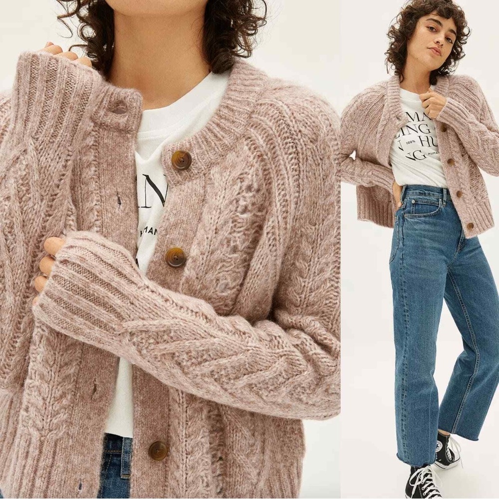 Everlane The Cloud Cable Alpaca Wool Cardigan In Heathered Birch